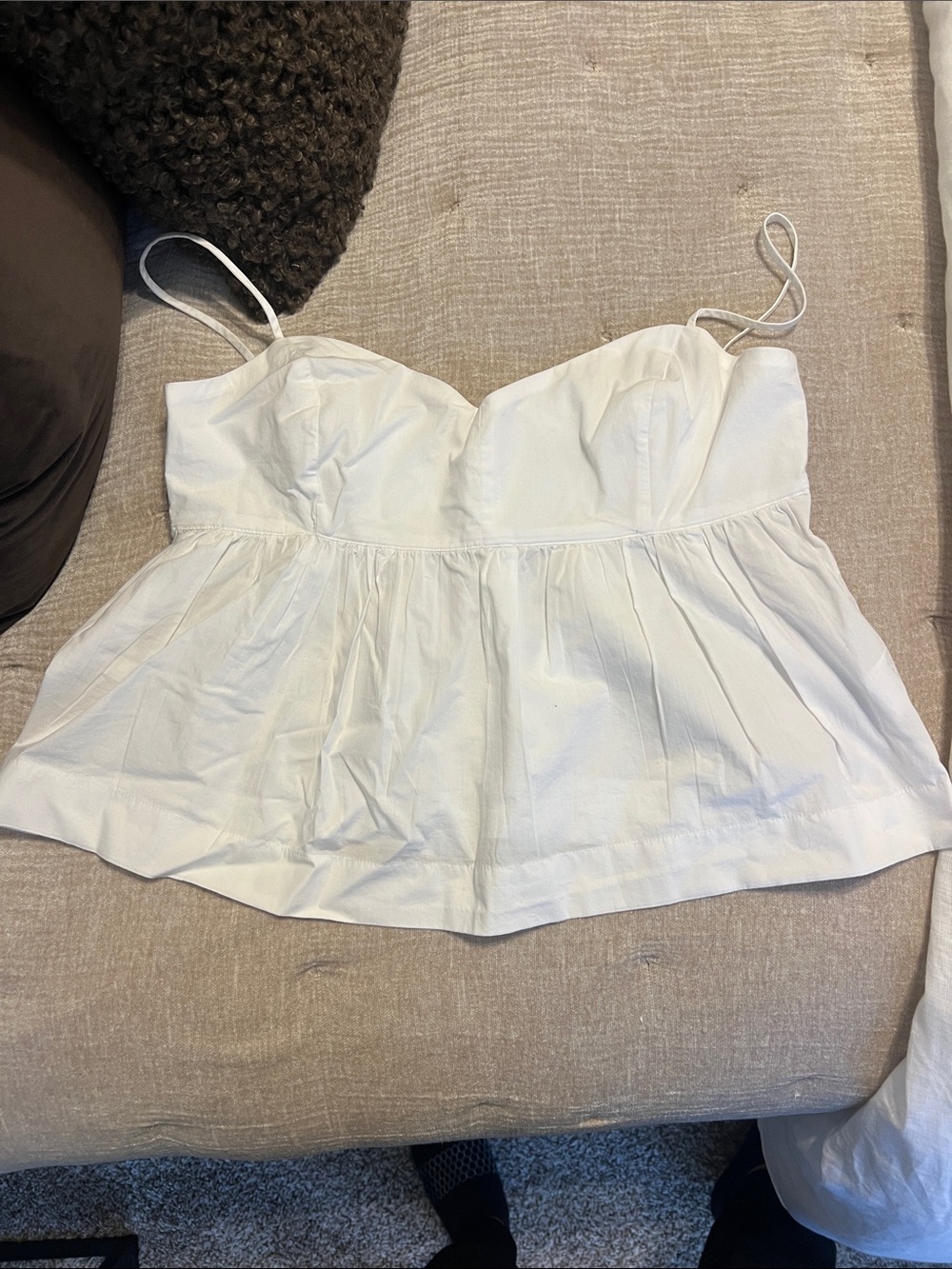 Women's White Spaghetti Strap Peplum Top